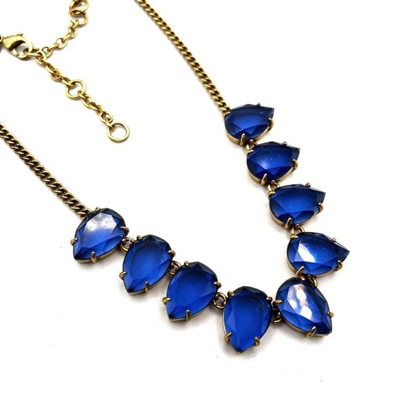 J. Crew Collar Necklace Blue Faceted Glass Rhinestone Statement Necklace 18" - Picture 3 of 8